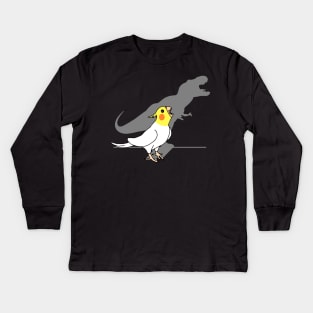 t-rex dinosaur shadow - white yellow cockatiel Kids Long Sleeve T-Shirt